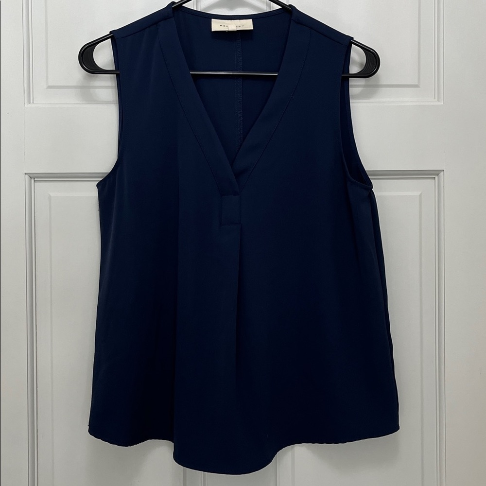 MELLODAY Deep Blue Sleeveless Tank Top & Wide Leg Trouser Pants Set - Size Small - Picture 2 of 16